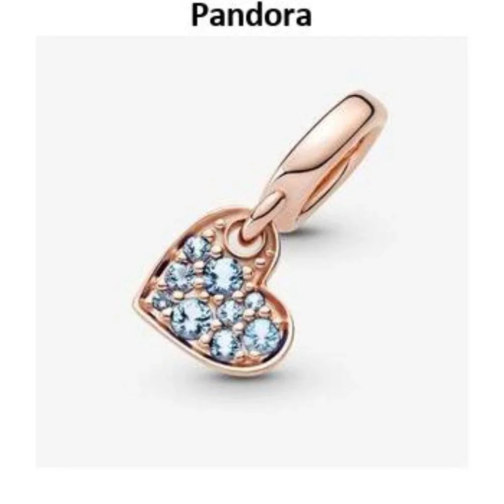 Pandora Light Blue Pav?? Tilted Heart Dangle Charm